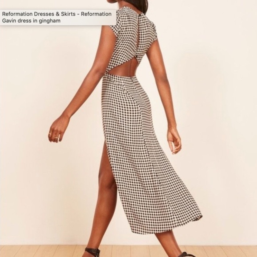 Reformation Black and White Gingham Midi Dress ,some pull but not hard to fix. - Picture 3 of 6